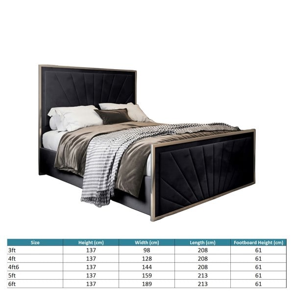 Casa Magna Roxy Upholstered Soft Velvet Metal Bed Frame - Black