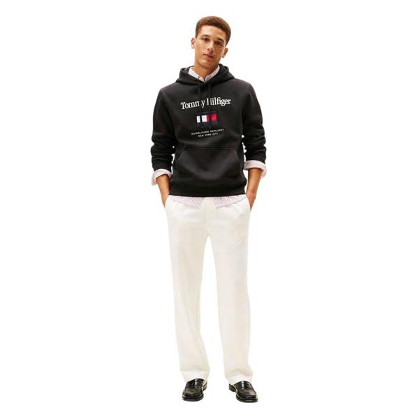 Tommy Hilfiger Mens Embroidered Relaxed Fit Pullover Hoodie - Black - 