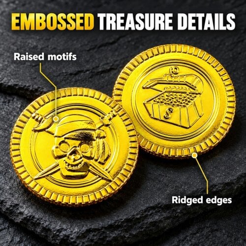 Shatchi 3.5cm Gold Pirate Coins 100 Pack Novelty Plastic Treasure Props for Party Displays