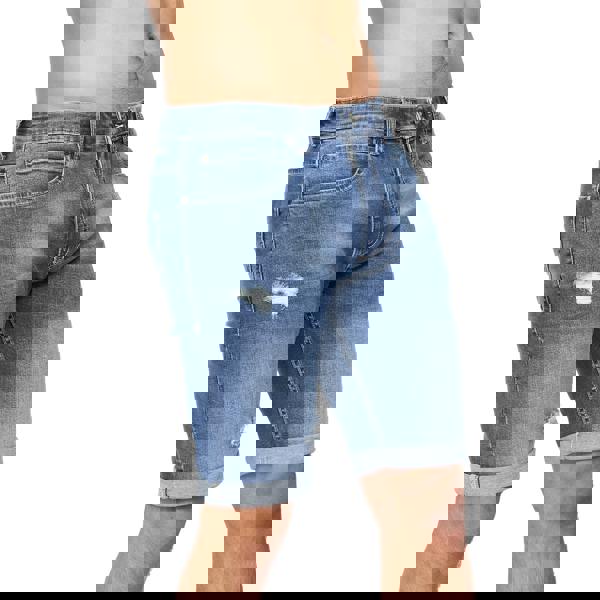 Crosshatch Mens Riptrey Abraised Denim Shorts - Mid Wash - 