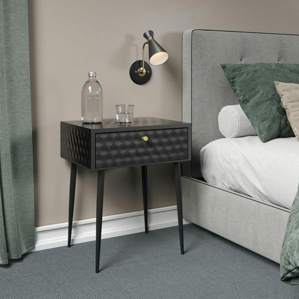 Core Products Saturn 1-Drawer Metal Bedside Cabinet, Eccentric Art-Deco Nigthstand