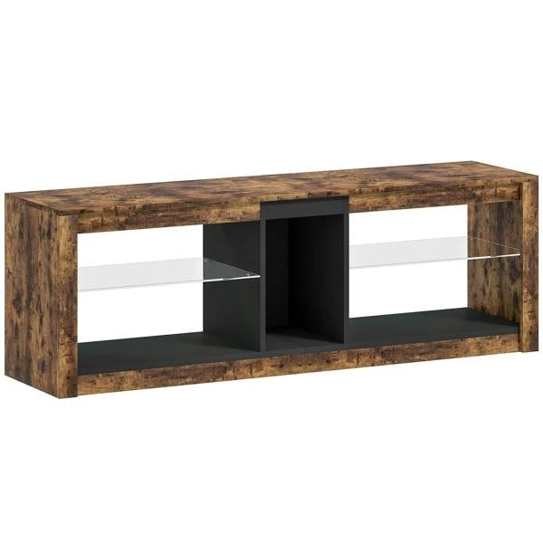 Rustic brown TV stand cabinet with open shelves and central compartment