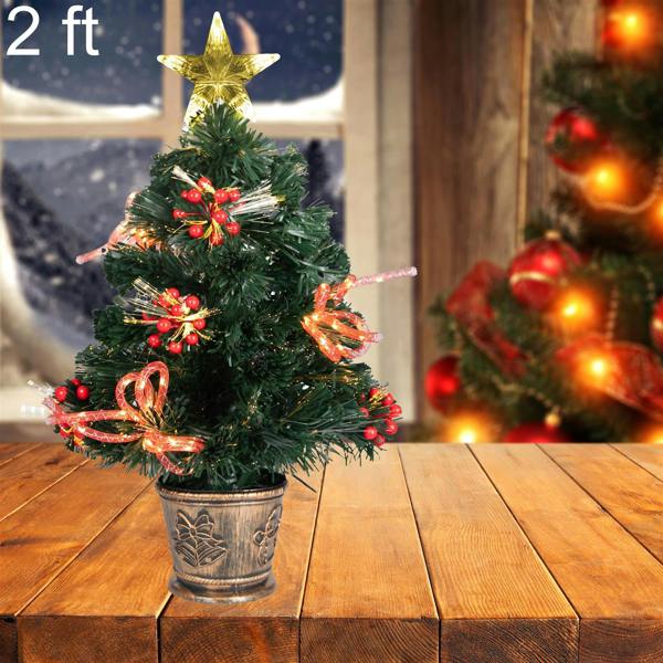 2ft to 6ft Fibre Optic Christmas Tree with Ribbon Bows and Star Topper, Green image 3