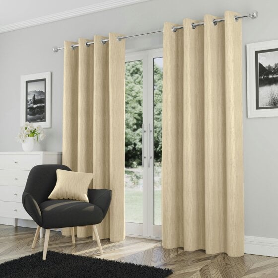Enhanced Living Cream Thermal Energy Saving Eyelet Curtain With Wave Pattern - Ideal For Living Room & Bedroom