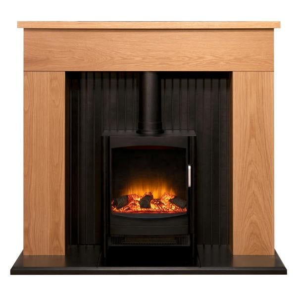 Adam Innsbruck Stove Fireplace in Oak with Black Keston Electric Stove, 45 Inch