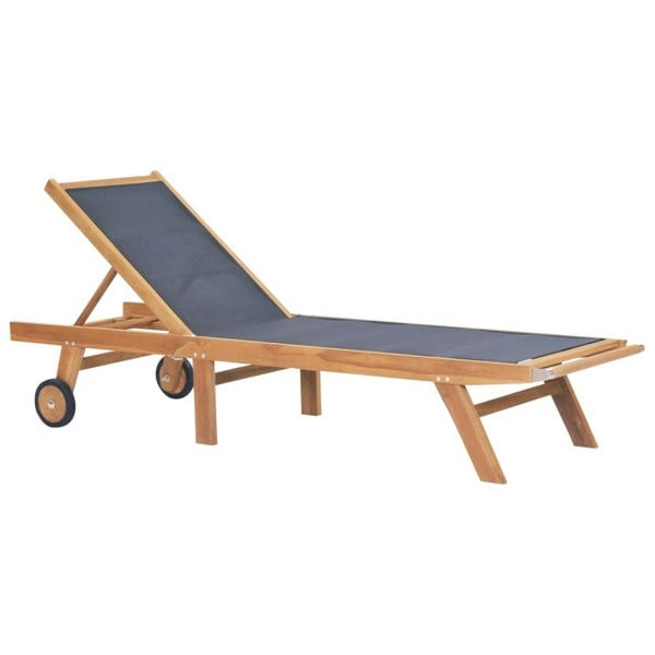 Berkfield Folding Sun Lounger with Wheels Solid Teak and Textilene
