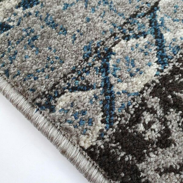 Oriental Rug Grey Blue Patchwork Pattern Mat Small Large Room Floor Check Carpet