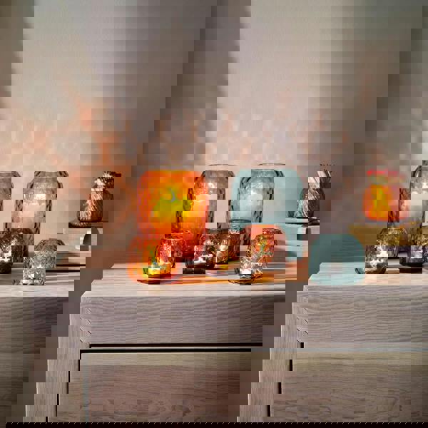 LSA Dapple Mouth Blown Glass Tealight Holder Vase 7cm Amber