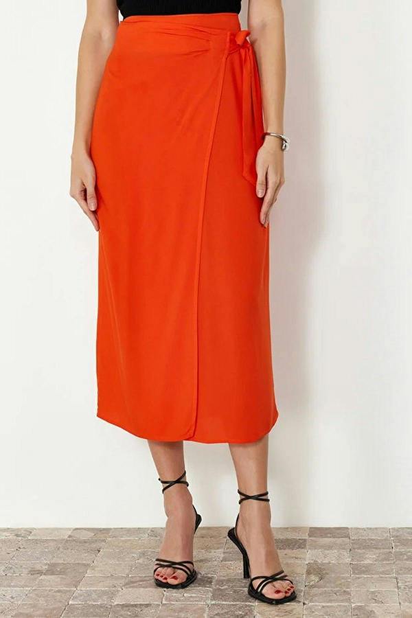 WOVCOR Double Breasted Maxi Length Woven Skirt with Tie Detail