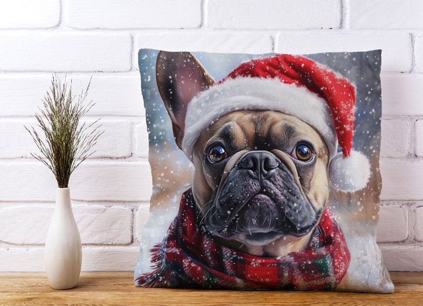 Warren Reed Christmas French Bulldog Cushion