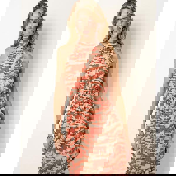 Blue Vanilla Blurred Tiered Halter Neck Midi Dress