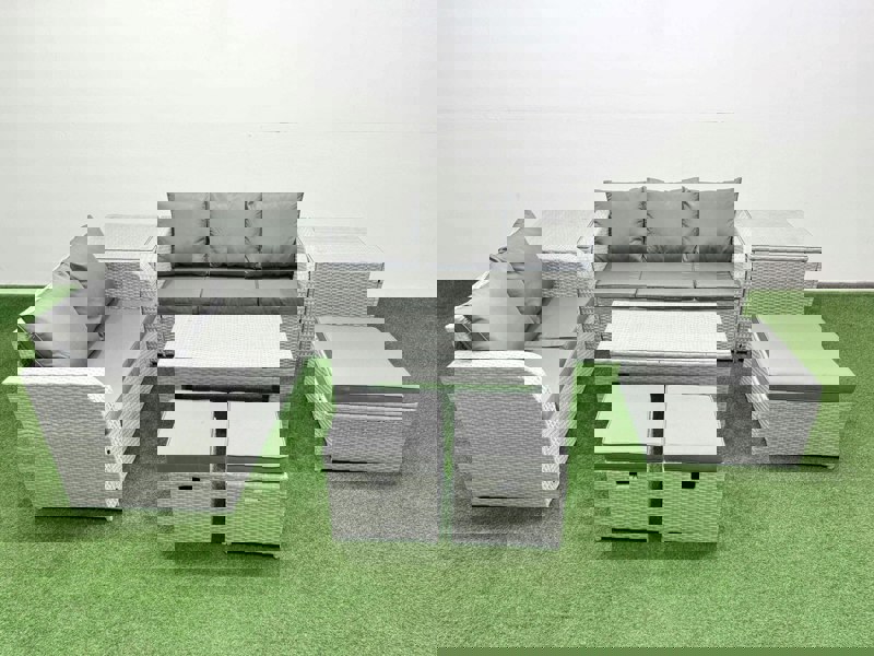Fimous 8 Seater PE Rattan Wicker Garden Furniture Patio Conservatory Sofa Set with Oblong Coffee Table 3 Seater Sofa Love Sofa 3 Stool 2 Side Table