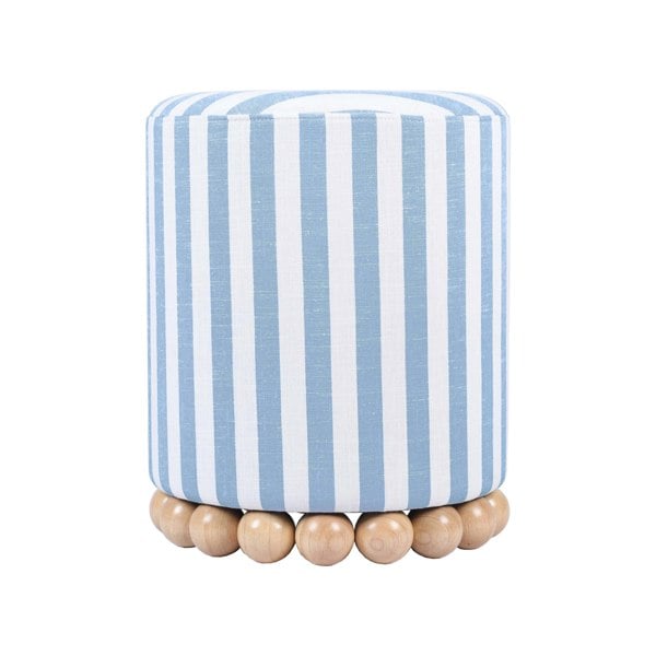 Furniture Edit Dex Pastel Blue Striped Linen Ottoman