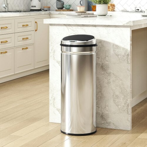 HOMCOM Sensor Bin, Stainless Steel Kitchen Bin with Automatic Close - Φ30.5 x 81.5 cm