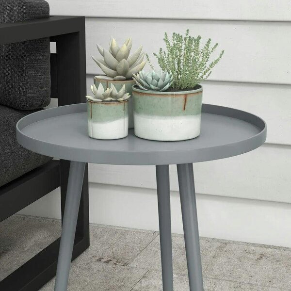 Round Garden Coffee Table, Outdoor Side Table with Rounded Steel Edge, Ø40 x 50H cm, Grey