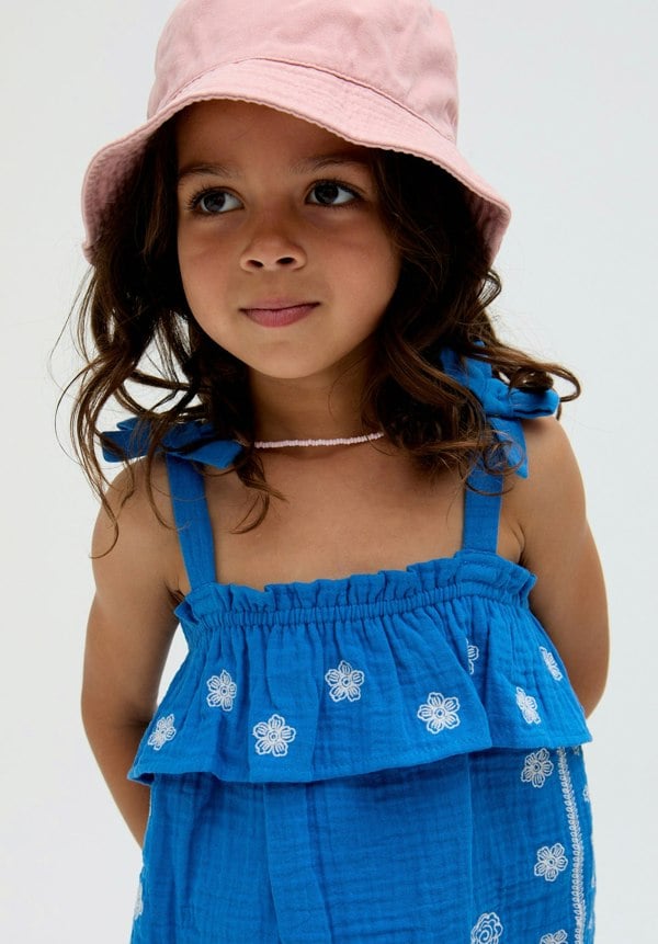 Kids Savvanah Frill Neck All Over Embroidered Co-Ord Set In Blue - image 3
