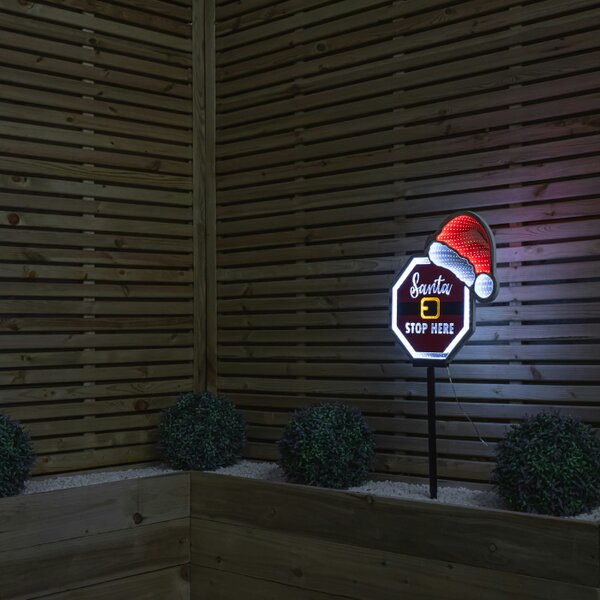 Samuel Alexander 40cm Light up Christmas Santa Stop Here Sign with Santa Hat & LEDs