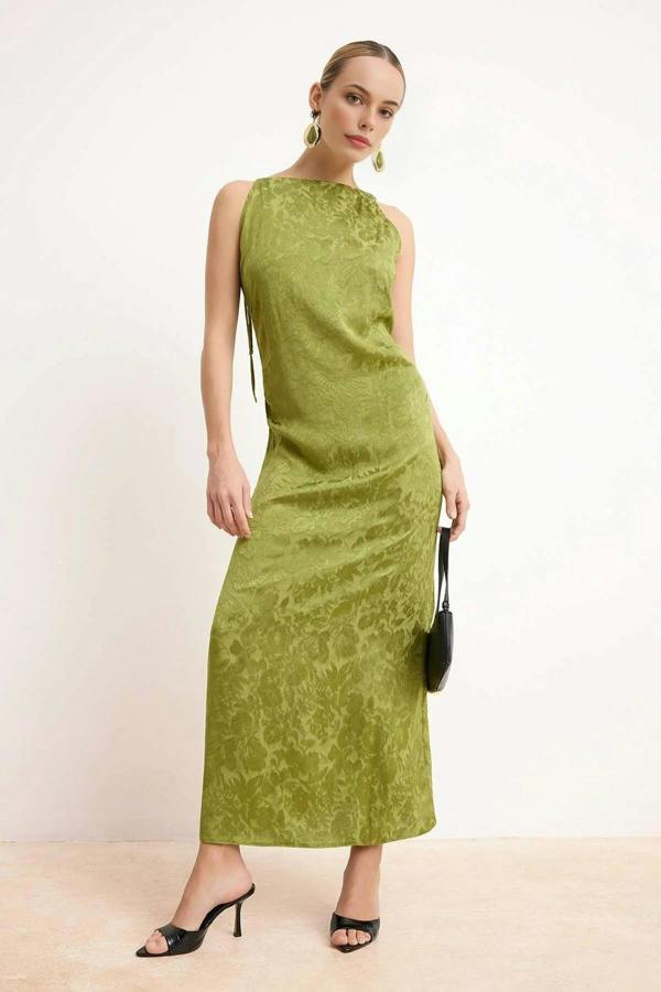 WOVCOR Midi Woven Dress with Gathering and Drape Details
