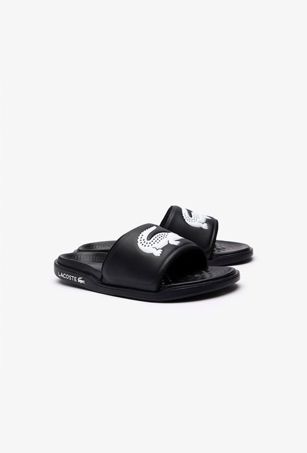 Lacoste Men's Croco Dualiste Synethic Logo Strap Slides - Black