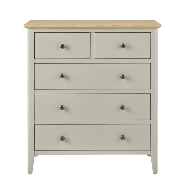 Statement Furniture Pembroke Wooden 2 over 3 Chest of Drawers with Oak Top, Assembled Bedroom Storage
