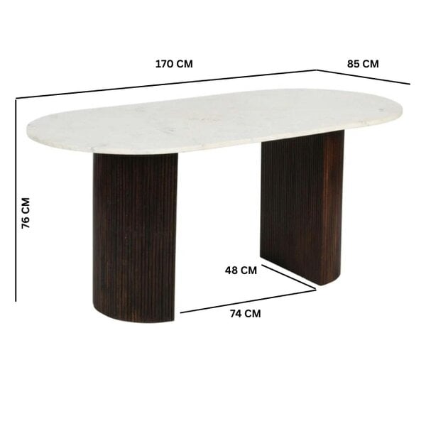 Wyld Haus Alabama Ribbed Mango Wood Dining Table With Marble Top