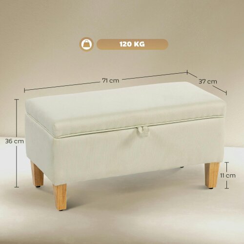 Wyld Haus Suba Linen Beige Storage Footstool With Storage Natural Wooden Legs