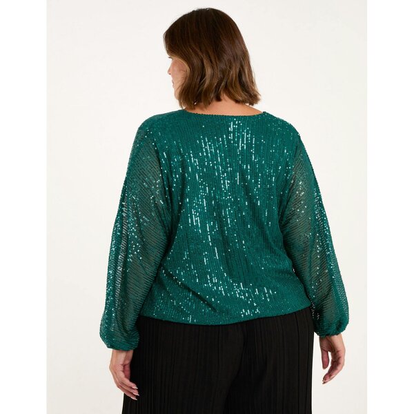 Blue Vanilla Curve Sequin Batwing Blouse