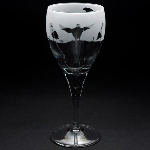 Glyptic Glass Art Puffin Crystal Wine Glass - Hand Etched/Engraved Gift