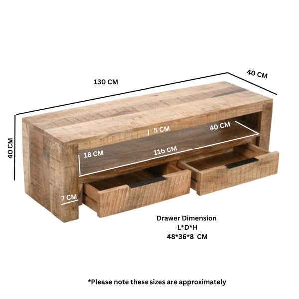 IH Design Valor Mango Wooden TV Stand With 2 Drawers