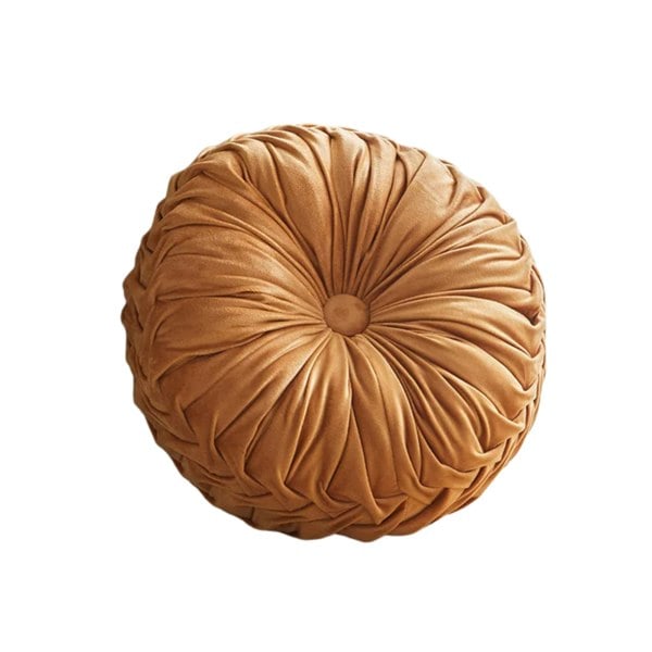ANYHOUZ Round Pleated Velvet Pillow Soft Cushion Fill