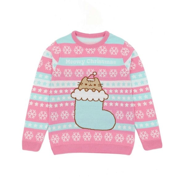 Pusheen Girls Knitted Christmas Sweatshirt - Pink/Blue