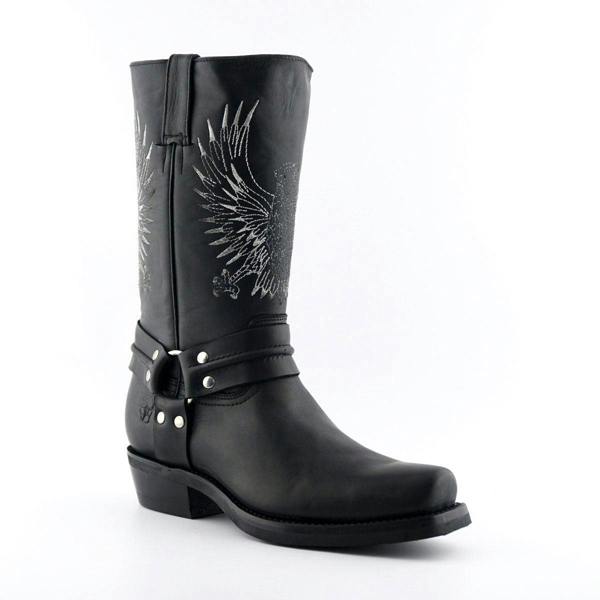 Grinders Mens Black Leather Cowboy Boots-Bald Eagle