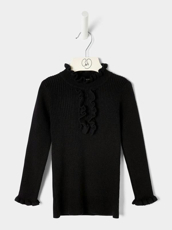 GWD Girls Greta Knitted Top Ruffle Front Rib Jumper Available in Black and Cream