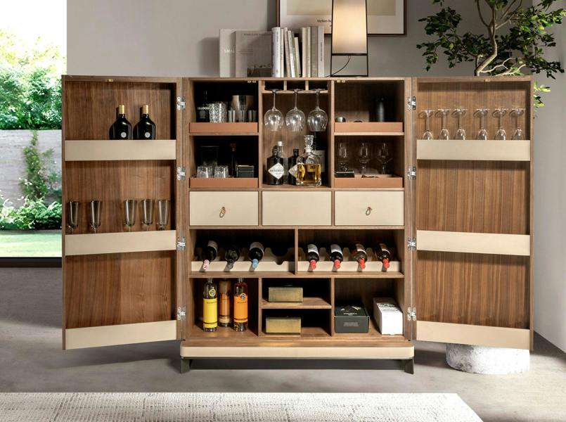 Angel Cerdá Tall Sideboard in Leatherette, Walnut and Polished Steel 3276