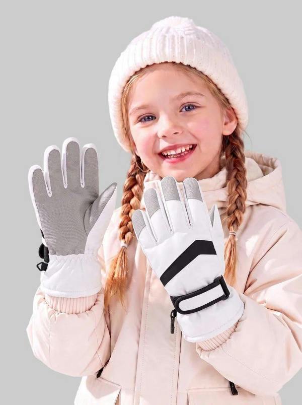 Anniou Children Thermal Insulated Ski Gloves - White