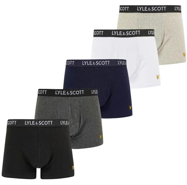 Lyle & Scott 5-Pack Miller Boxer Briefs, Black/Grey/White/Navy