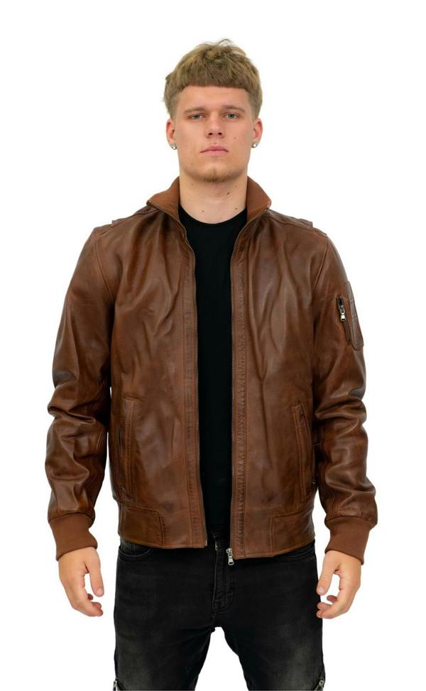 Infinity Leather Mens Leather Varsity Bomber Jacket-Adana