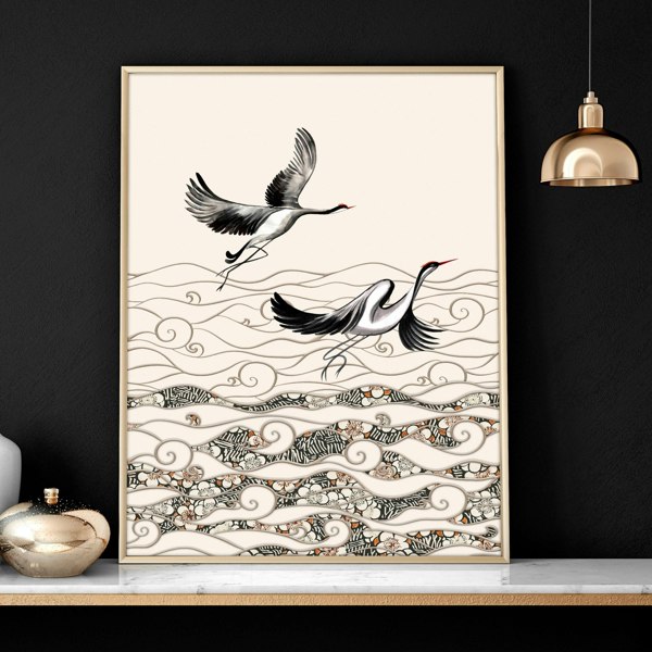 Chinoiserie prints | set of 2 Japanese Crane Art wall art