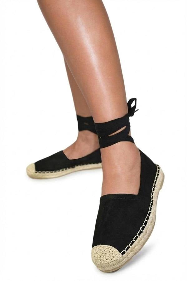 Zoey Tie Leg Espadrille Sandals - Black_wb