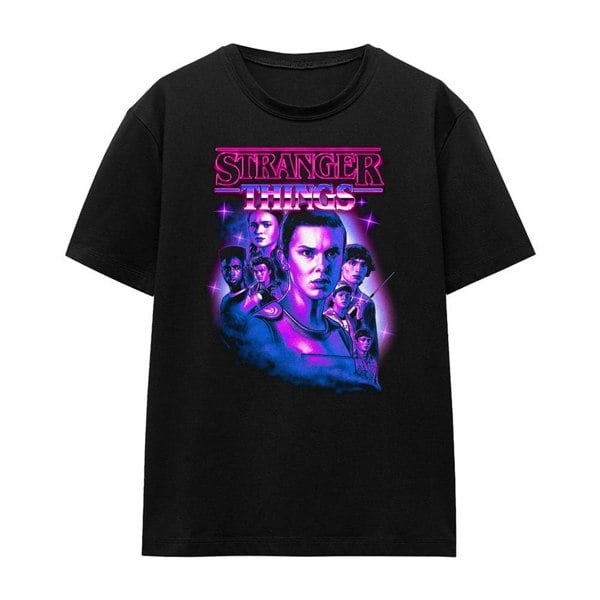Stranger Things Womens Retro Group T-Shirt - Black