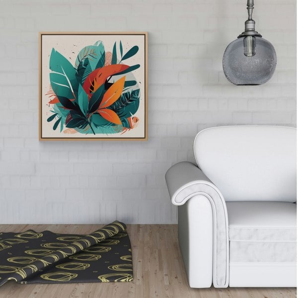 Warren Reed Green Orange Tropical Leaves Framed Canvas