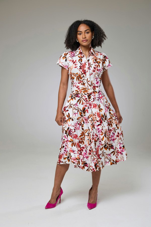 Isha's Timeless collection Blooming Pink Flora Short Sleeve Shirt Dress