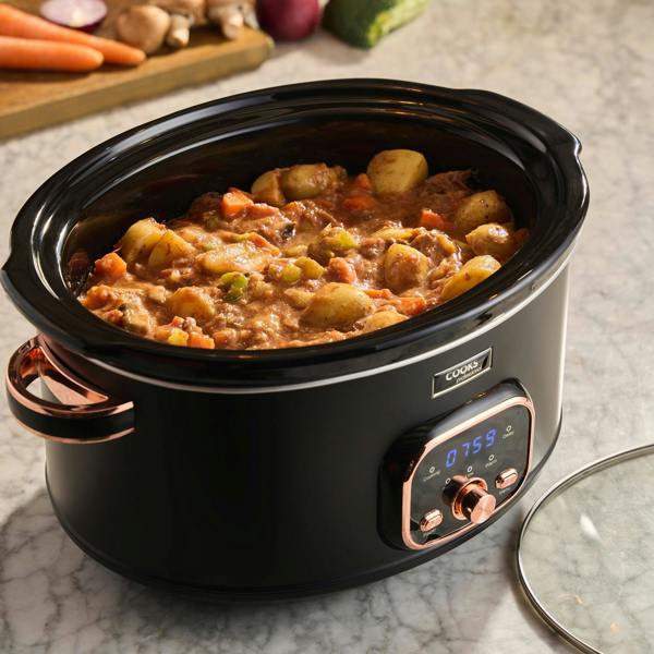 Cooks Professional 6.5L Digital Slow Cooker | Black / Rose Gold