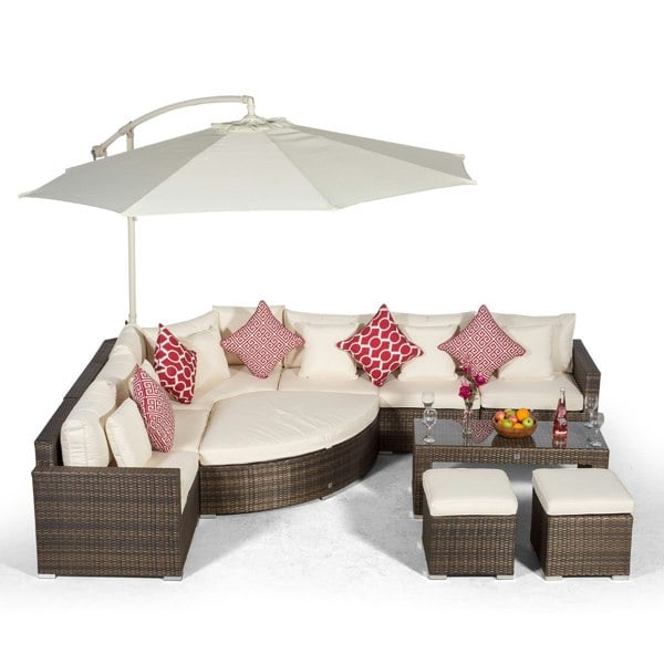 Giardino Santorini L Shape Modular 6 Seat Rattan Corner Sofa Set With Large Coffee Table, 2 Stools & Daybed Ottoman