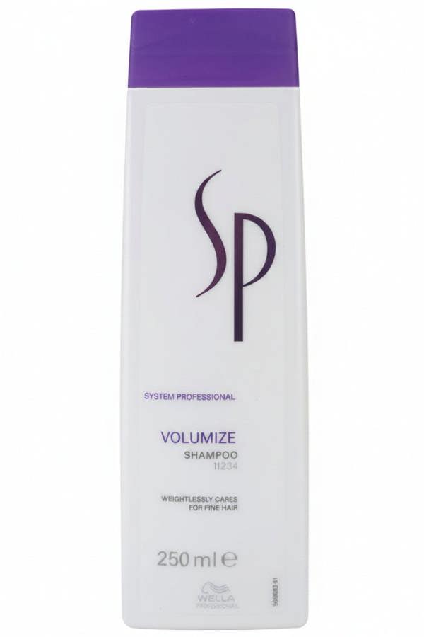 Shampoo bottle with purple cap and white label on a white background