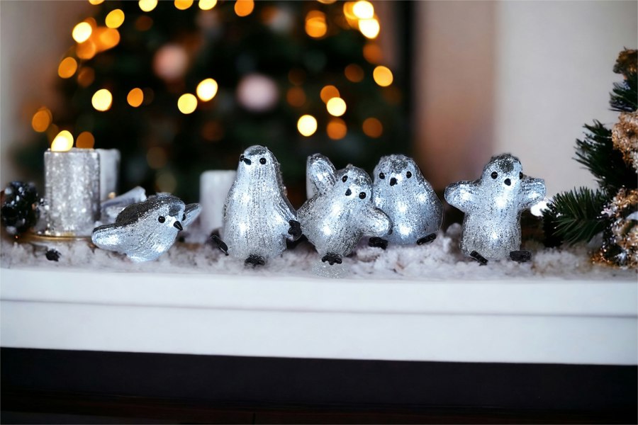St Helens Set of 5 Acrylic Penguins Inc Timer