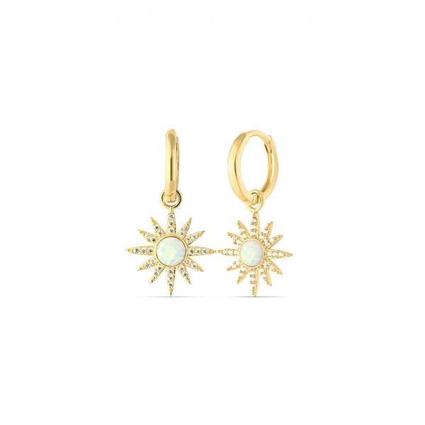 Spero London White Opal Sun Drop Hoop Earrings Sterling Silver