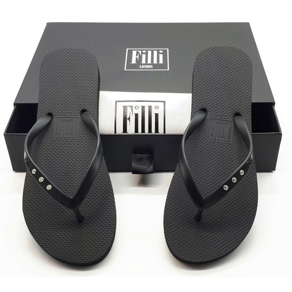 Filli London St Tropez Crystal Flip Flops - Black