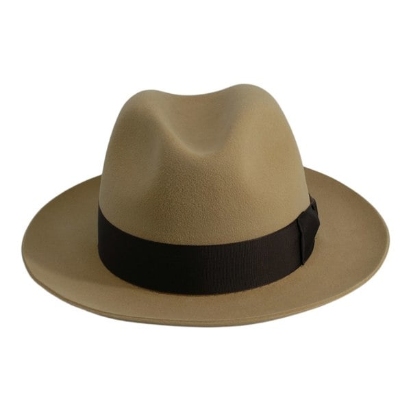 Gamble & Gunn 'Shirwell' Luxury Handmade Fur Felt Fedora - Camel With Contrast Brown Ribbon