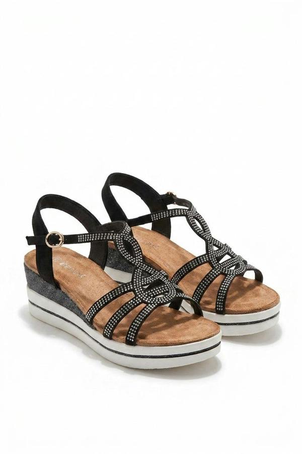 Dania Crystal Embellished Platform Sandals - Black_wb